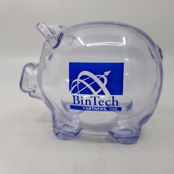 BinTech Partners Advertising Plastic Coin Piggy Bank Clear Transparent Small - Picture 1 of 5